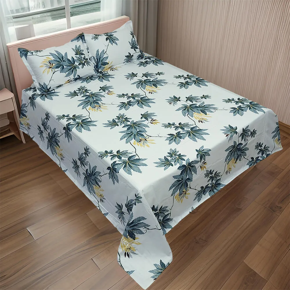 Grave Leaf White Bed Sheet 4pcs Set