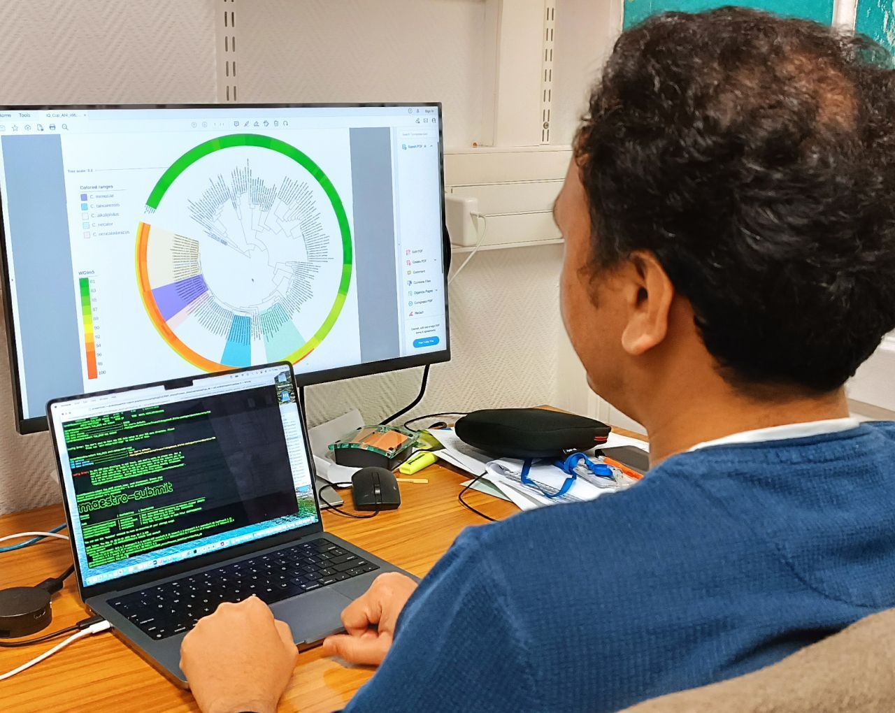QC bioinformatic analysis and a male scientist