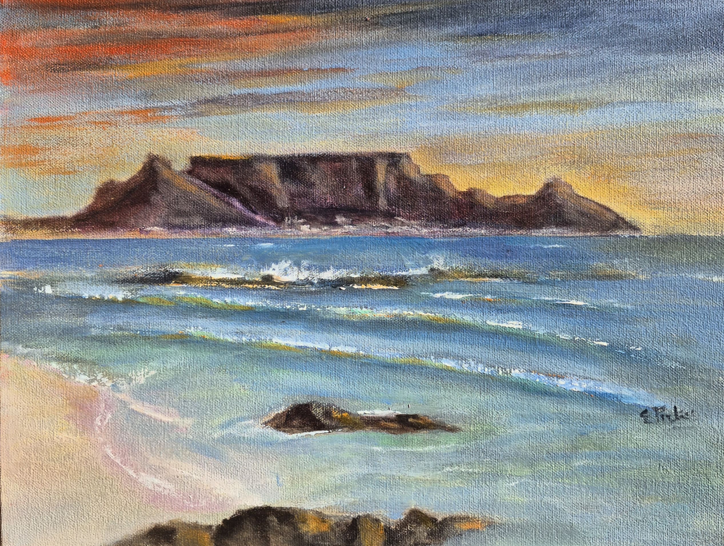 Colourful Table Mountain painting by Estelle Pieters