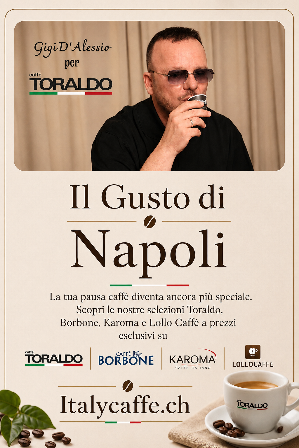 Italienischer Espresso mit Kaffeebohnen auf Holztisch - Frisch gerösteter Kaffee aus Italien