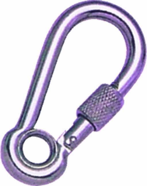 Snap hook with eyelet and screw, stainless steel AISI 316