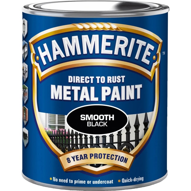 Metall maling - Hammerite glatt finish svart, 250ml