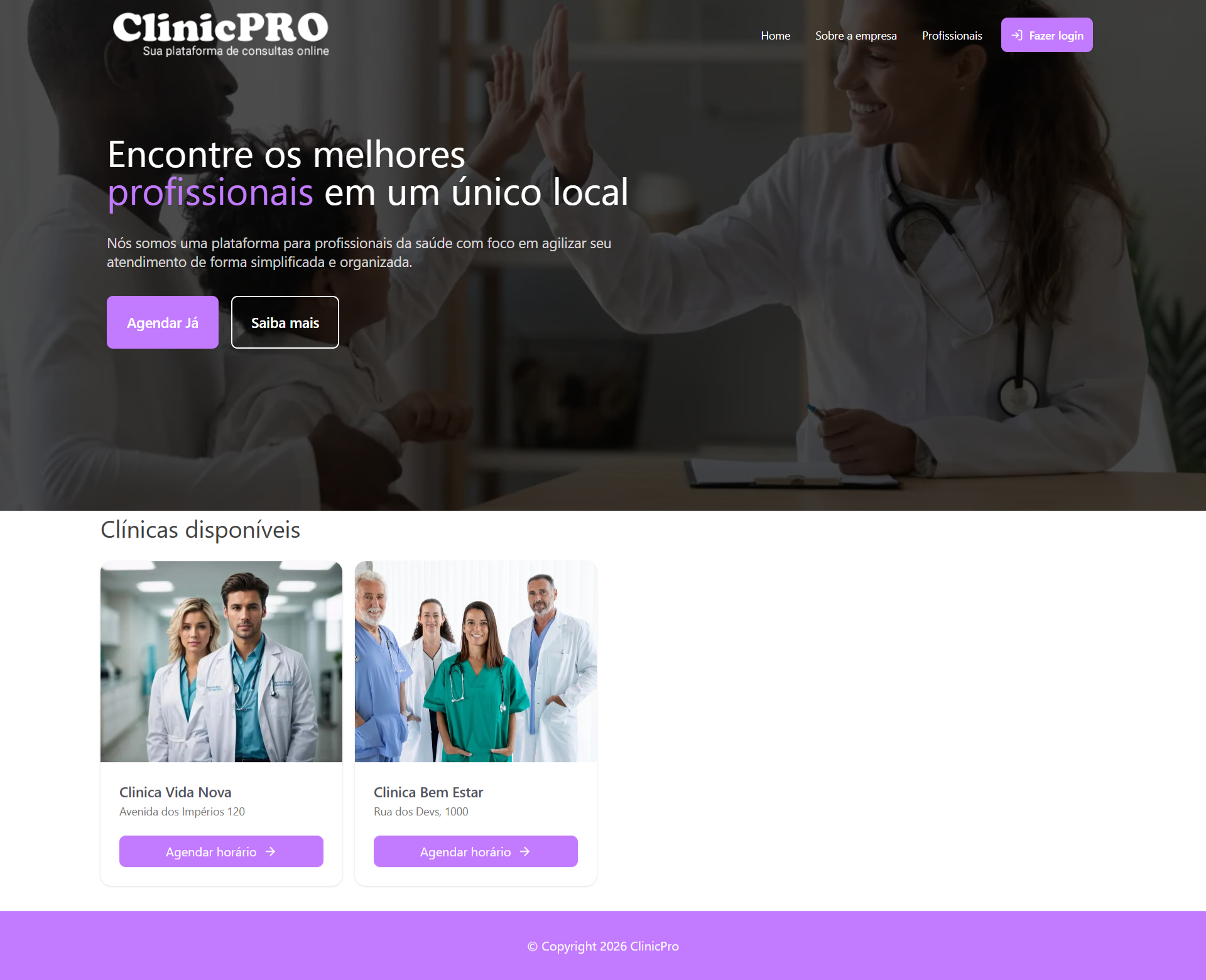 ClinicPro - Sua plataforma de consultas online