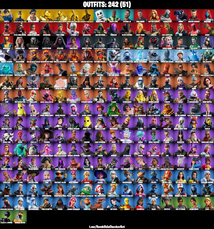 Fortnite Account ( PLAYSTATION / XBOX / PC / MOBILE / NINTENDO ) (Chun-Li, Lara Croft, Royale Bomber, Kiss The Cup, Catwoman, Harley Quinn, Lip, Reaper Axe, Rebirth Raven, Psn/Xbox) (242 Skins)