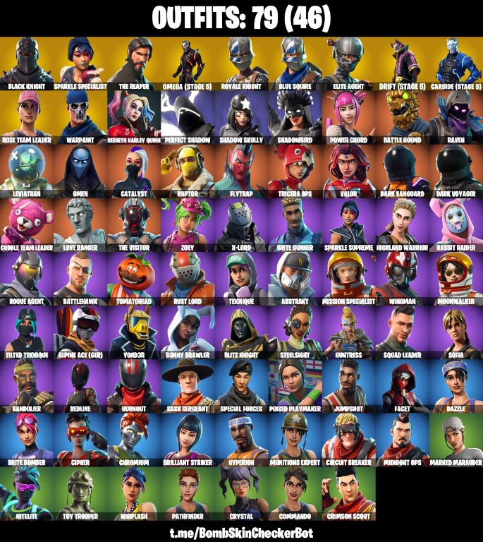 Fortnite Account ( PLAYSTATION / XBOX / PC / MOBILE / NINTENDO ) (Black Knight, The Reaper, Omega Lights, OG STW, Floss, Take The L, Blacks Shield, Lil BIack, Blue Knight) (79 Skins)