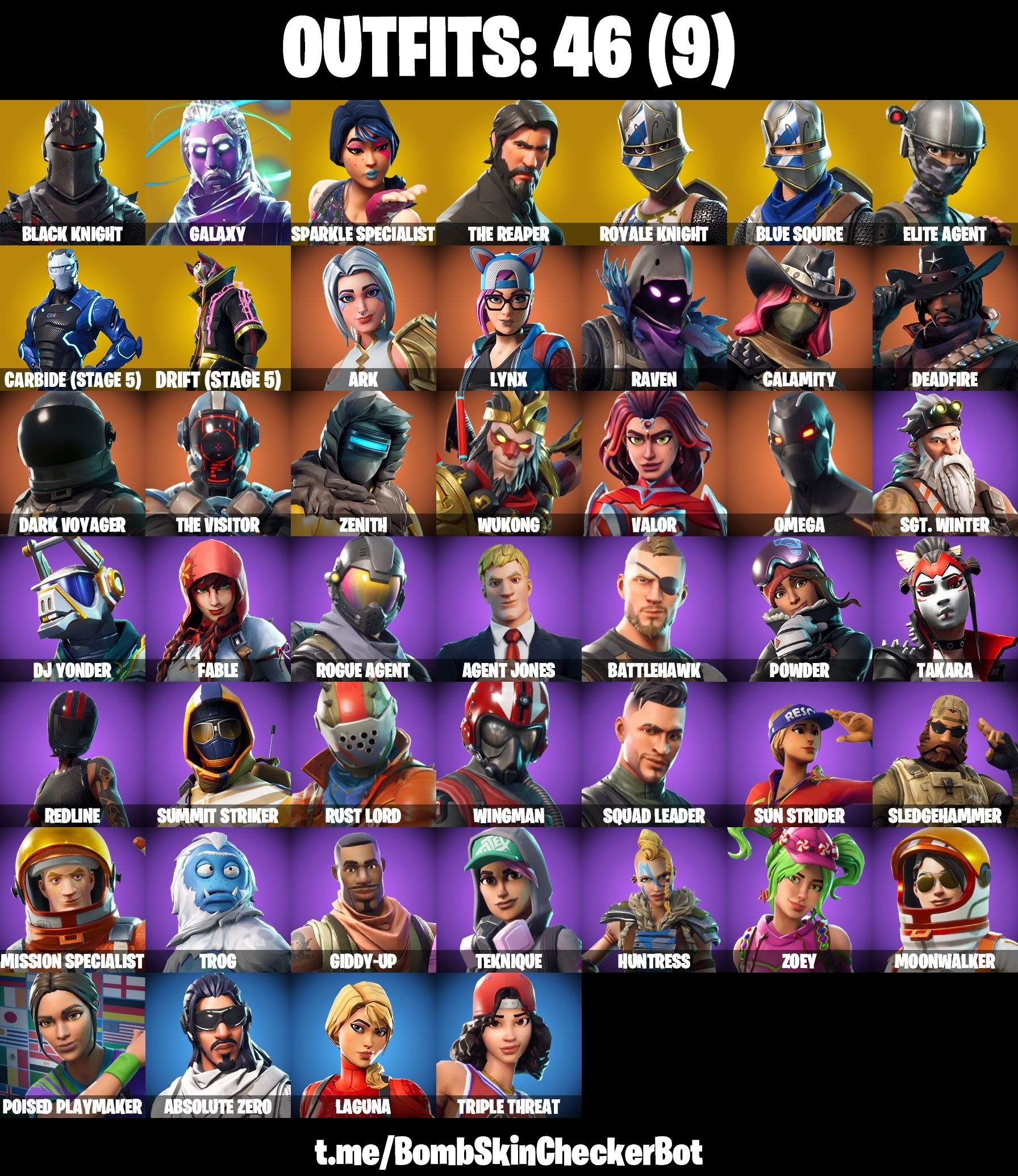 Fortnite Account ( PLAYSTATION / XBOX / PC / MOBILE / NINTENDO ) (Black Knight, Galaxy, The Reaper, Floss, Take The L, Galaxy Axe, Royale Knights, Blacks Shield, Lil BIack, Blue Knight, Galaxy Axe) (46 Skins)
