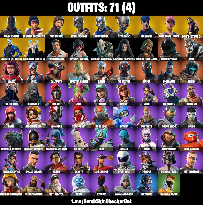 Fortnite Account ( PLAYSTATION / XBOX / PC / MOBILE / NINTENDO ) (Black Knight, The Reaper, OG STW, Mako, Floss, Take The L, Blacks Shield, Lil BIack, Blue Knight) (71 Skins)
