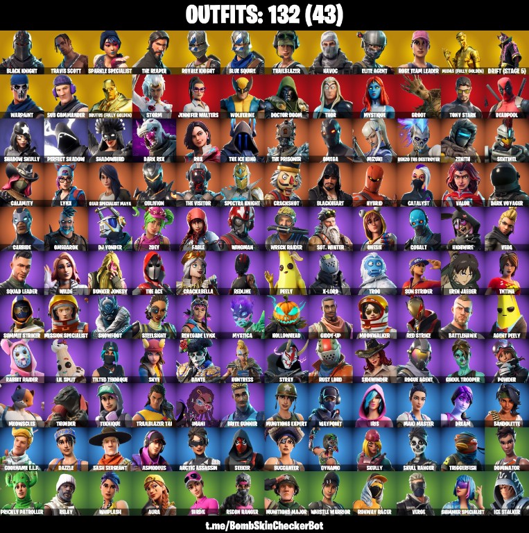 Fortnite Account ( PLAYSTATION / XBOX / PC / MOBILE / NINTENDO ) (Black Knight, Travis Scott, The Reaper, Mako, Floss, Take The L, Royale Knights, Blacks Shield, Lil BIack, Blue Knight) (132 Skins)
