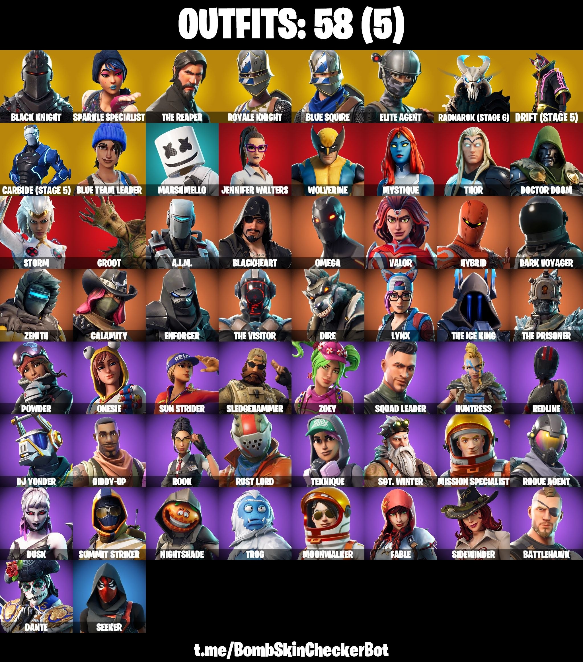 Fortnite Account ( PLAYSTATION / XBOX / PC / MOBILE / NINTENDO ) (Black Knight, The Reaper, Floss, Take The L, AC/DC, Mako, Royale Knights, Blacks Shield, Lil BIack, Blue Knight) (58 Skins)