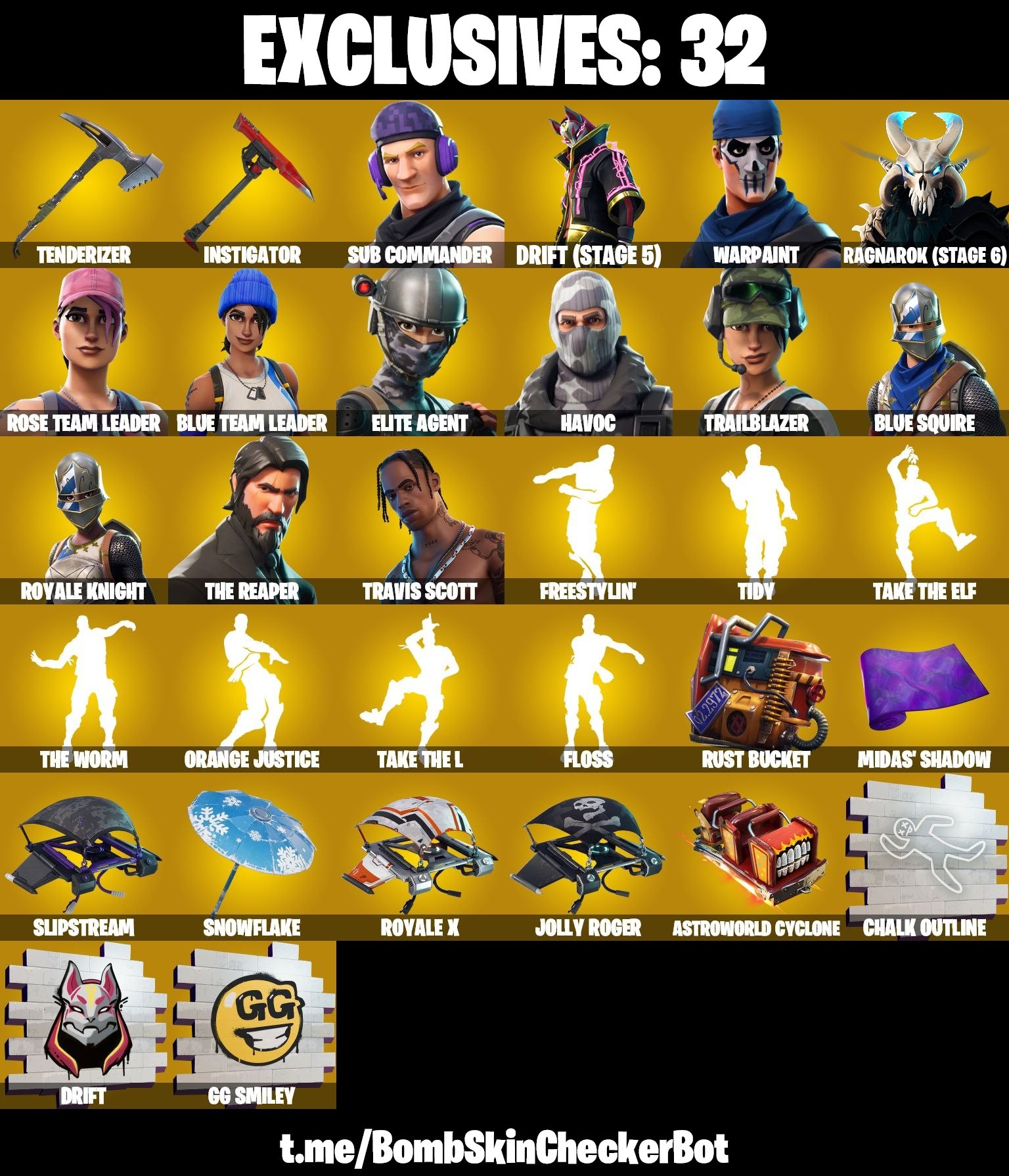 Fortnite Account ( PLAYSTATION / XBOX / PC / MOBILE / NINTENDO ) Travis Scott, Floss, The Reaper, Blue Squire (108 Skins)