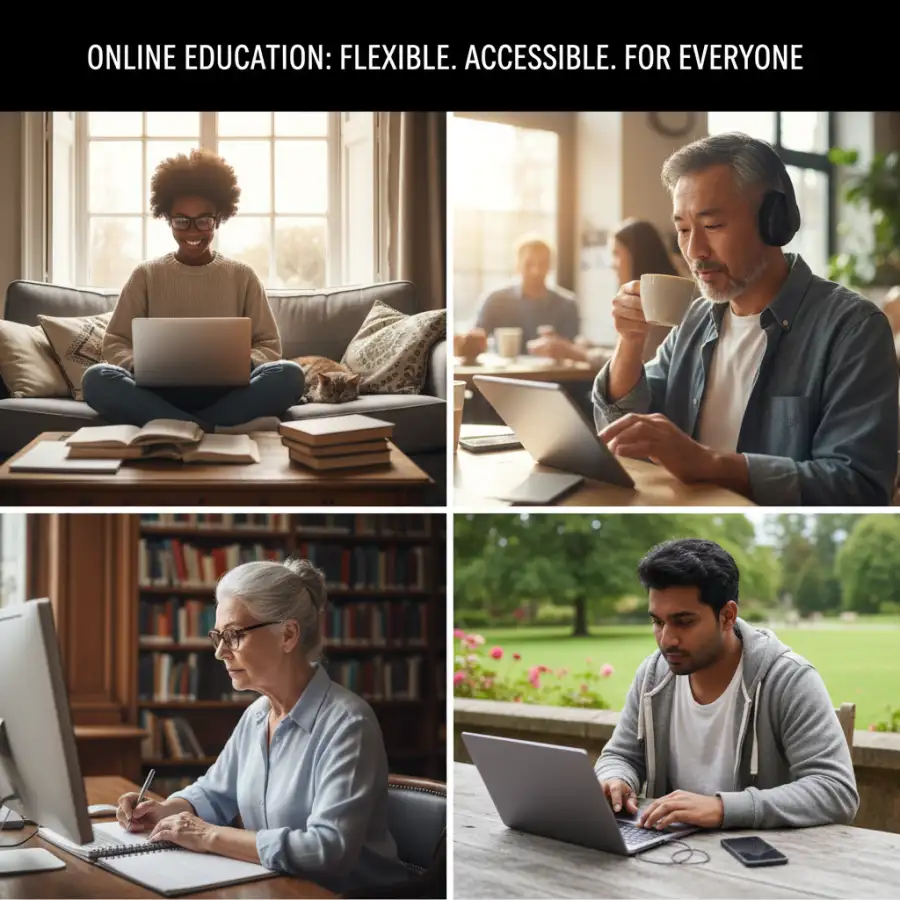 A person studying online with a laptop