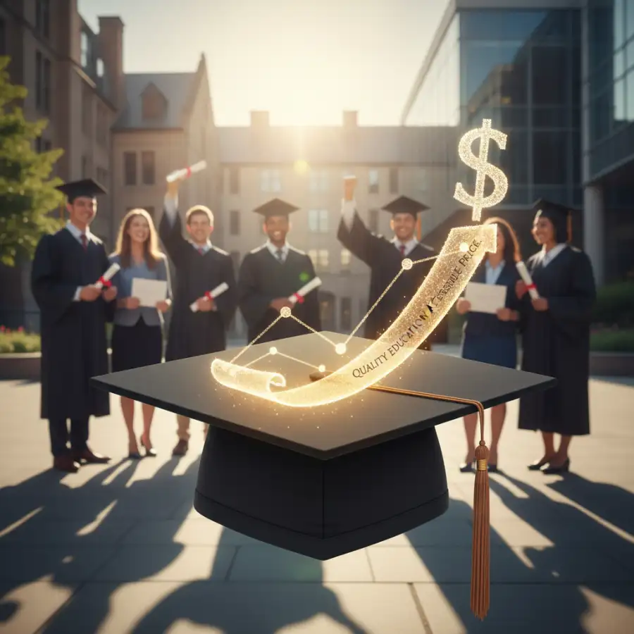 A stack of books with a graduation cap on top, representing online degrees