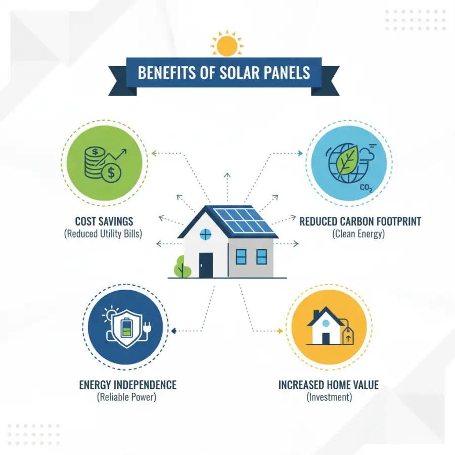 Solar panels on a rooftop, showing energy generation
