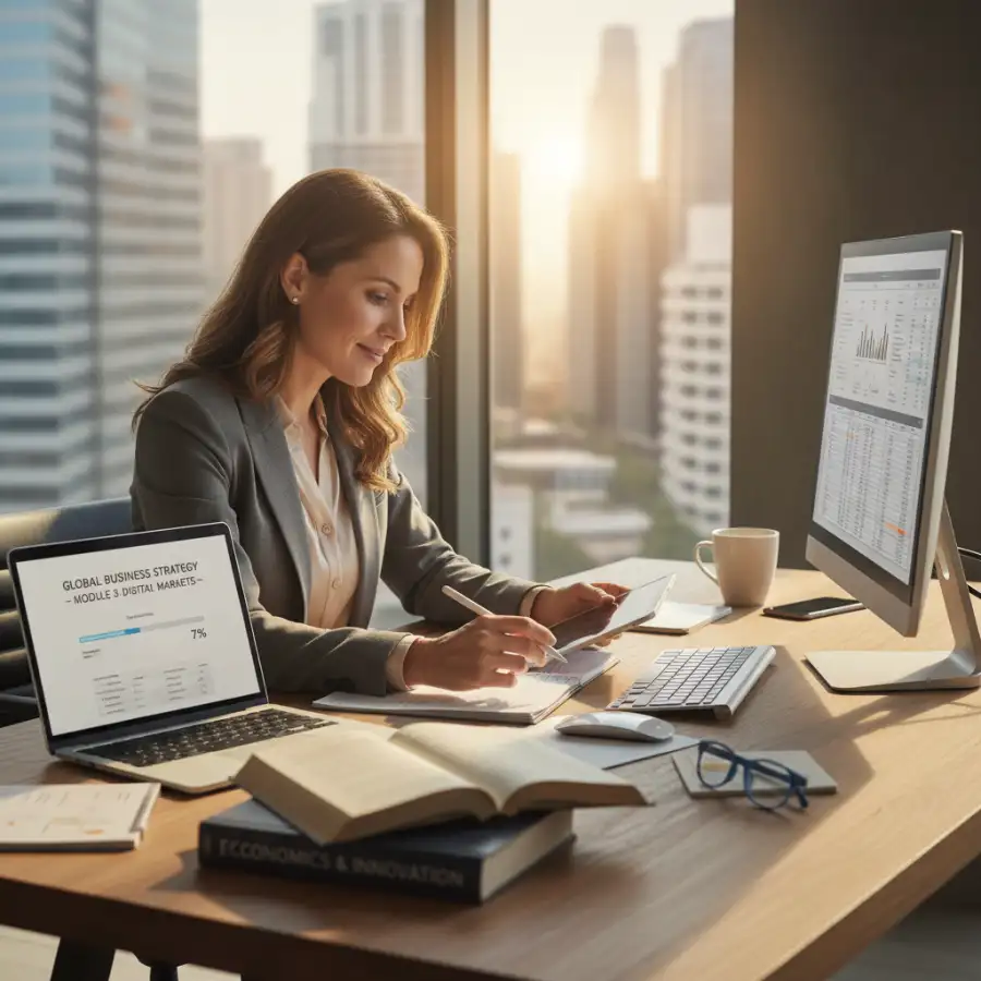 Students studying online on laptops