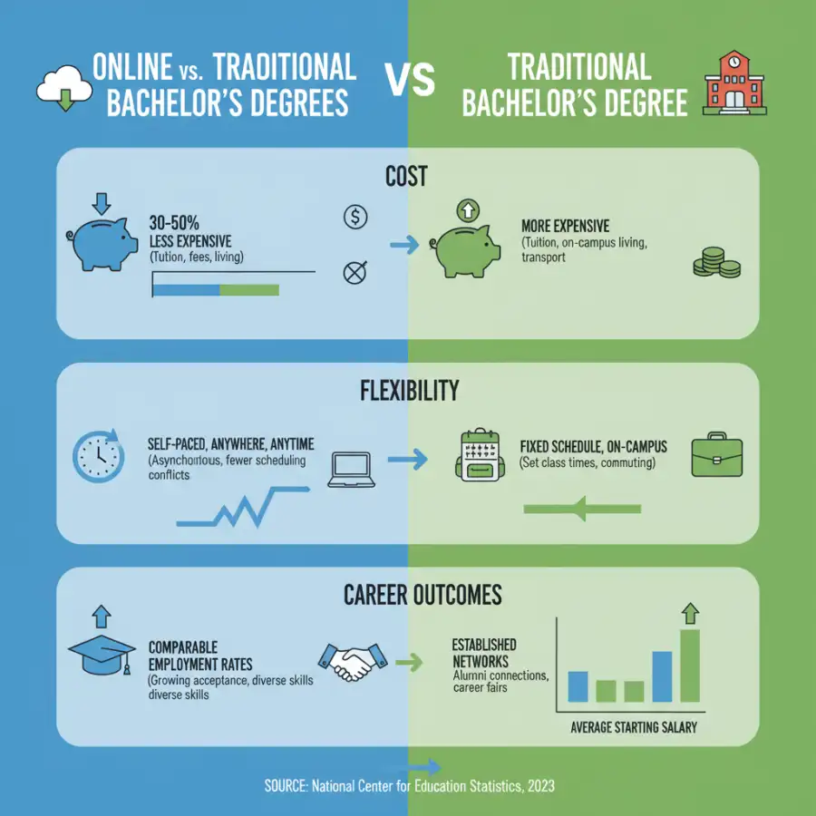 An illustration depicting a student at a computer studying online.