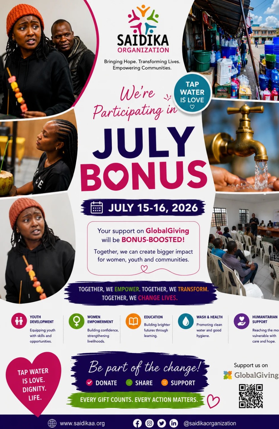 GlobalGiving July Bonus Day Campaign 2026 – Saidika Organization Participation
