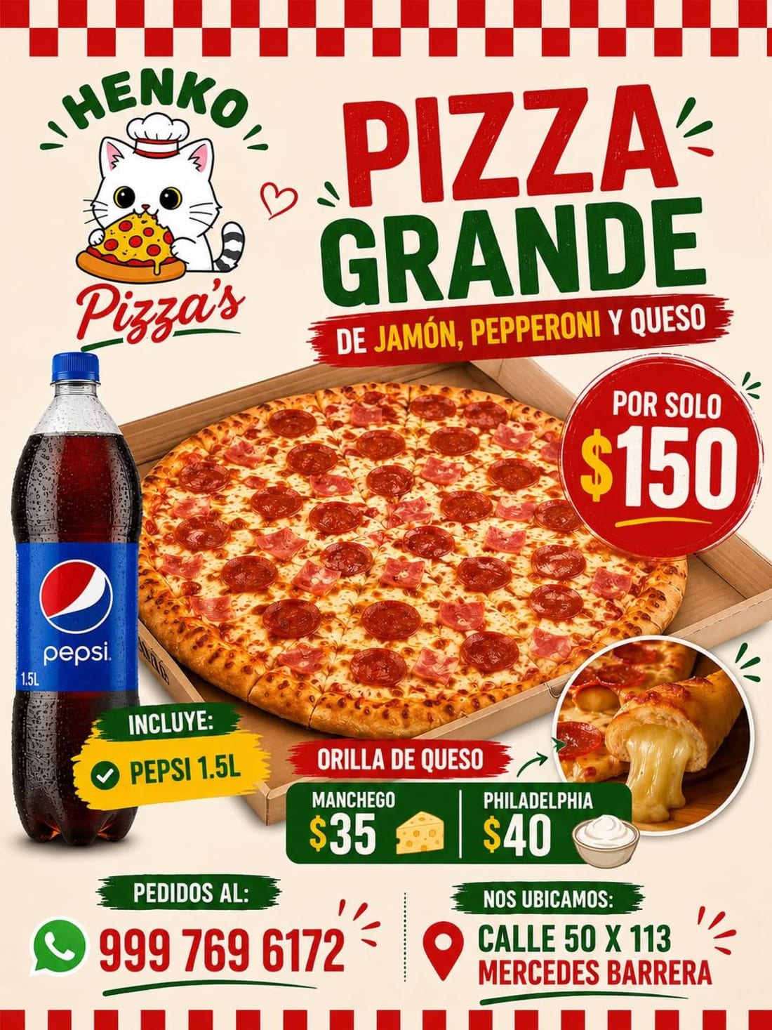 Henko Pizzas - Pizza de Jamón, Queso y Peperoni