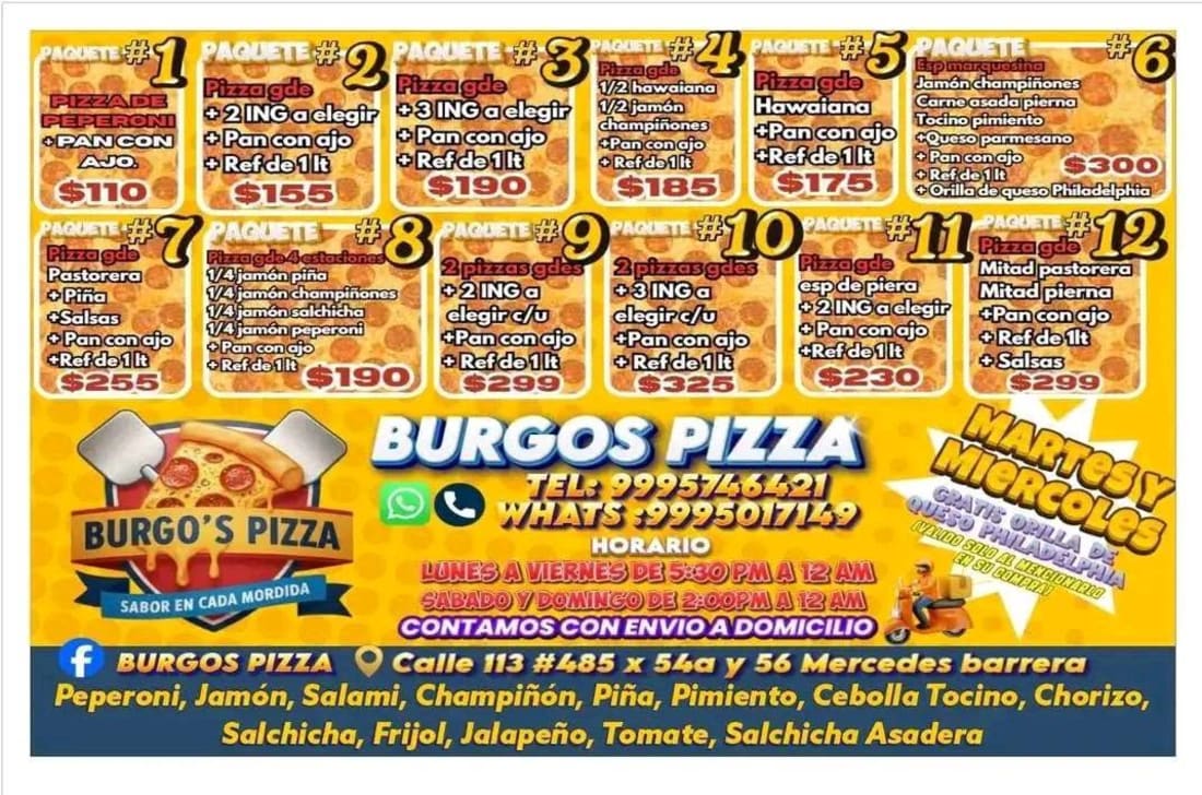 Burgos Pizza - Orilla de queso gratis los martes