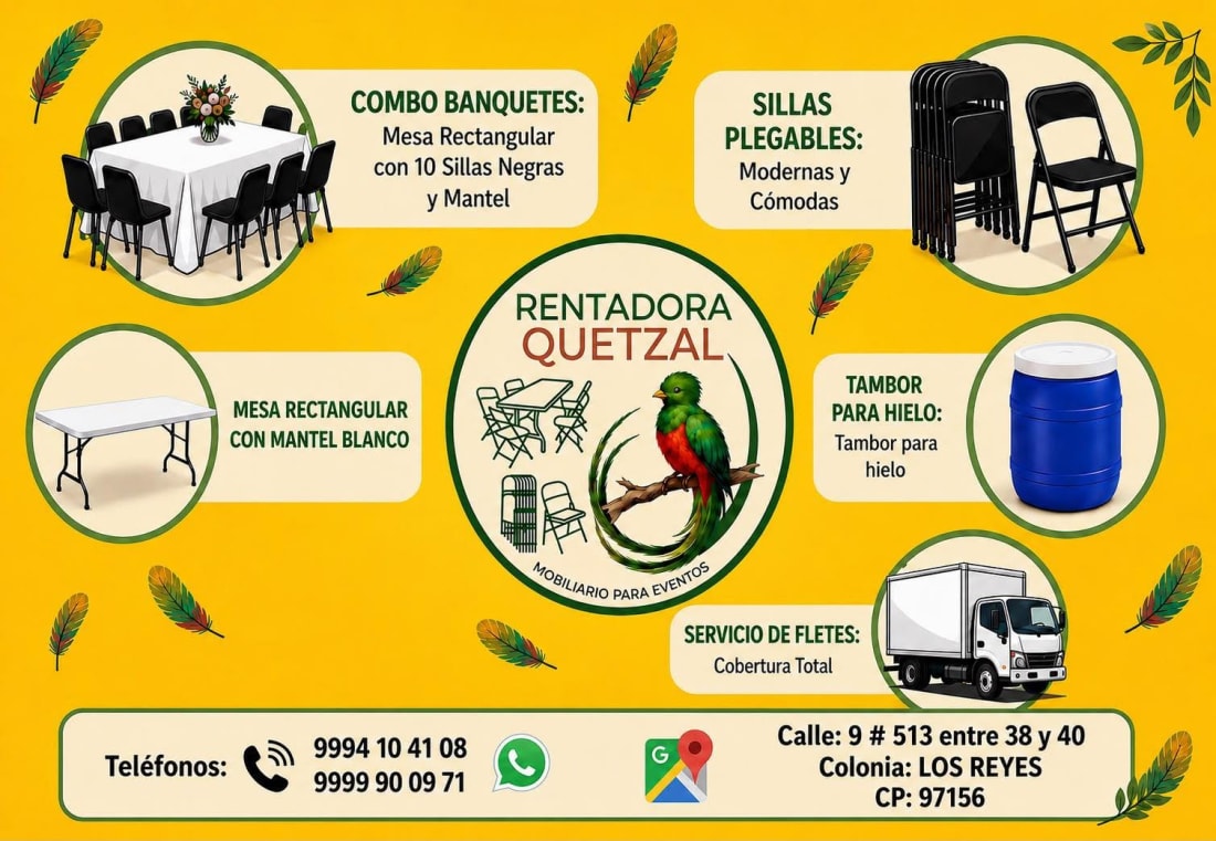 Rentadora Quetzal - Combo banquetes y mobiliario para eventos