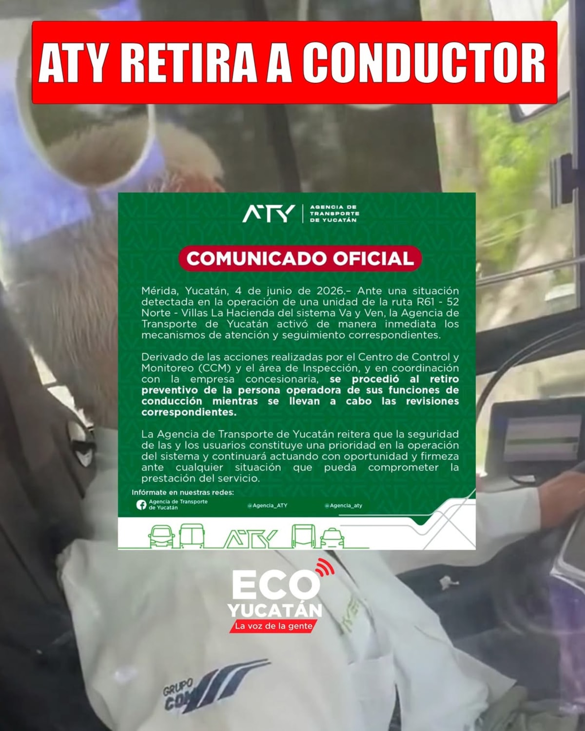 Retiran a conductor del Va y Ven tras difundirse video donde presuntamente dormía al volante