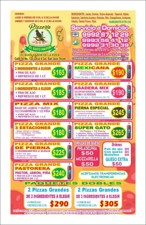 Pizzeria El Gato Mayor - Variedad de pizzas y molletes