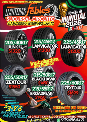 Llantera Febles Circuito - Promoción de llantas