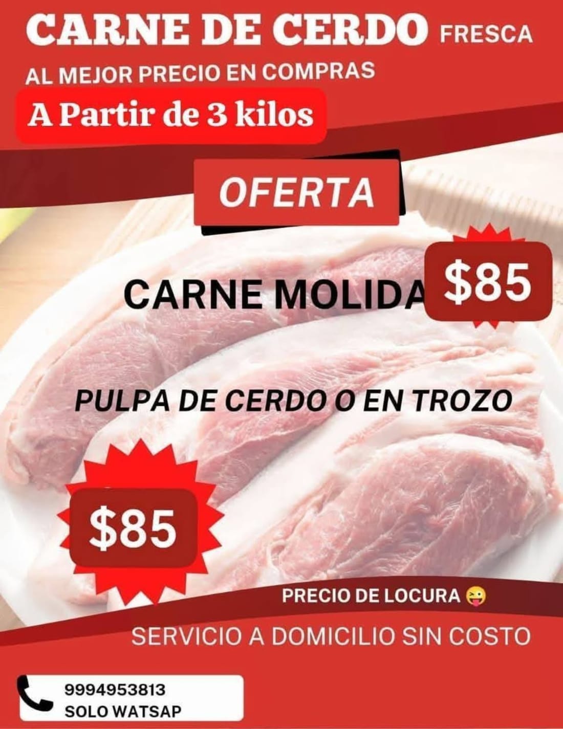 Foto 1 de 2, Imagen de Puerco en Trozo y Molido Desde $85, Pedidos al Whatsapp
