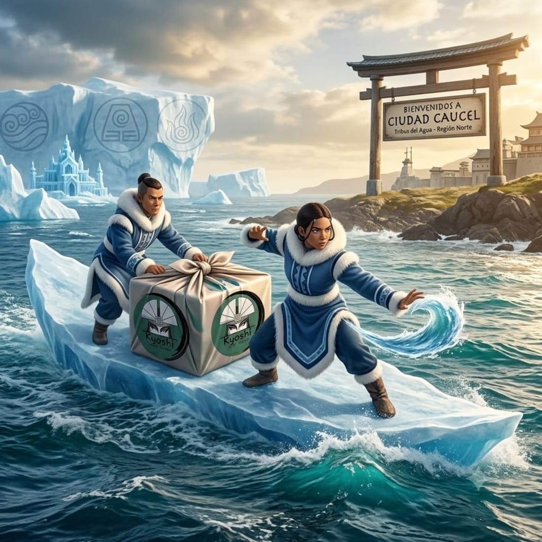 Imagen arte digitales personajes con paquete Kiyoshi en ola.