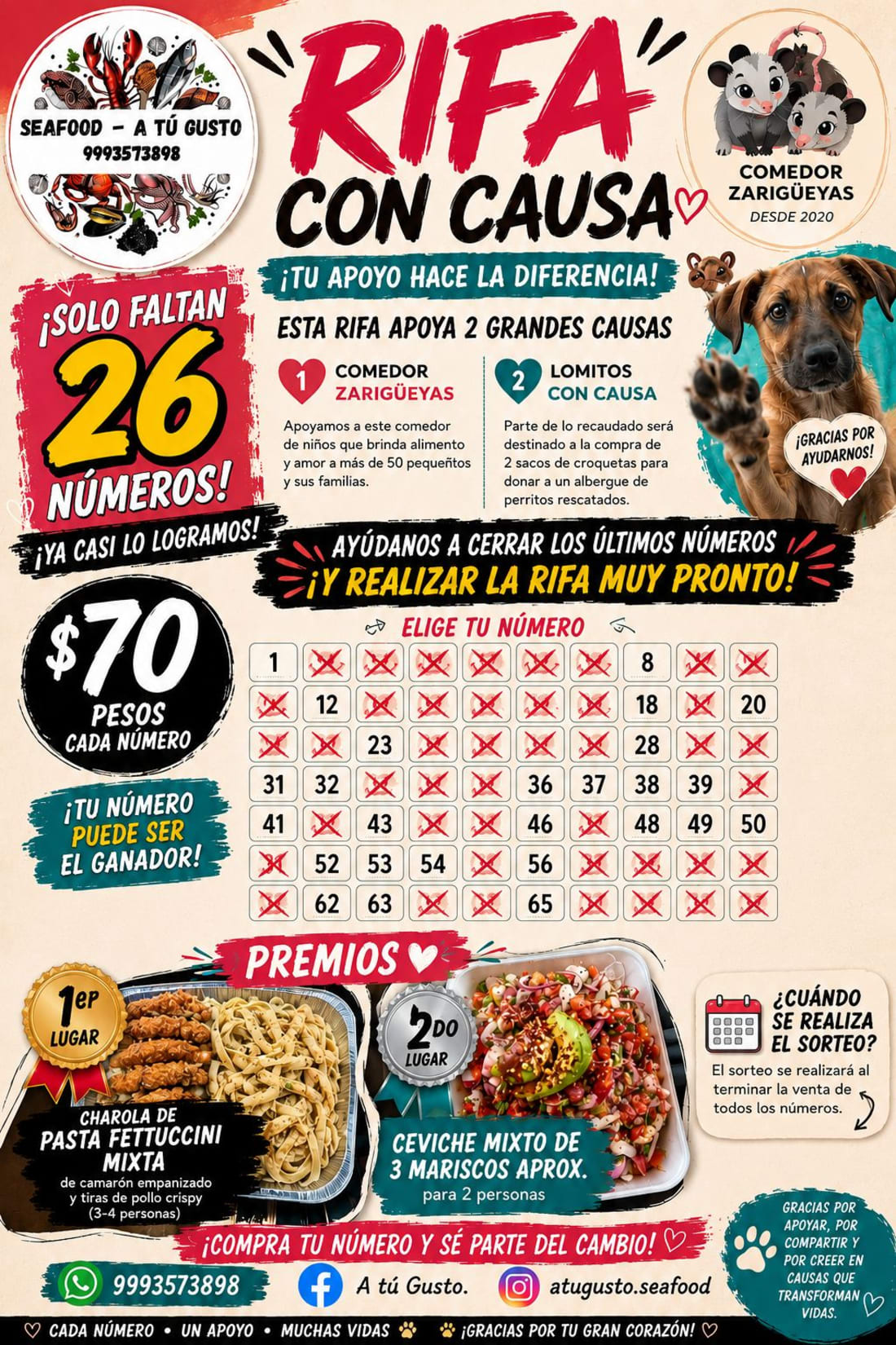 Rifa con causa comida marina