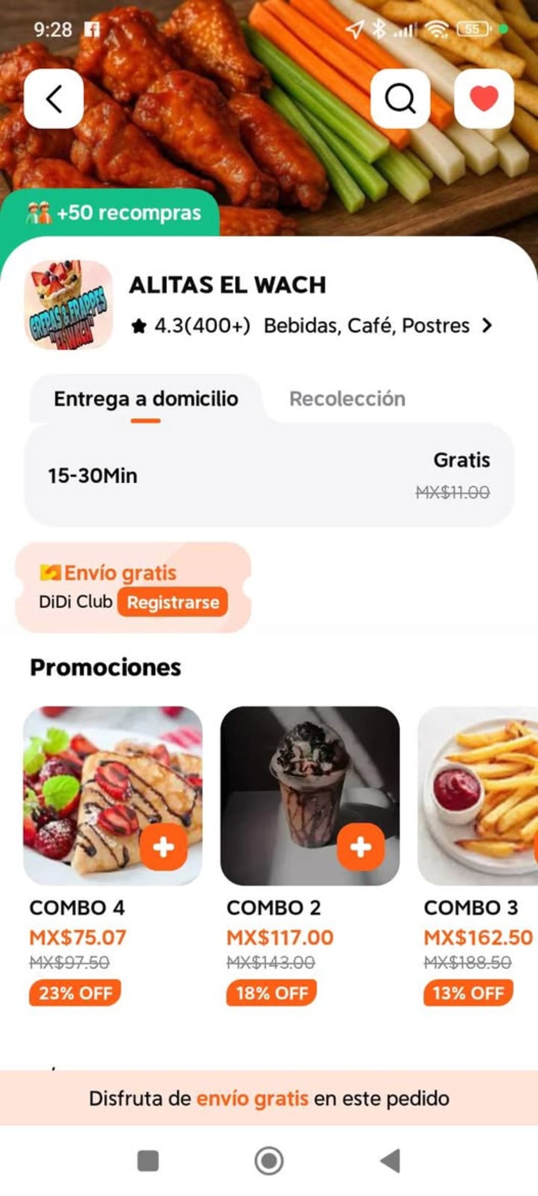 Alitas El Wach frappes y crepas