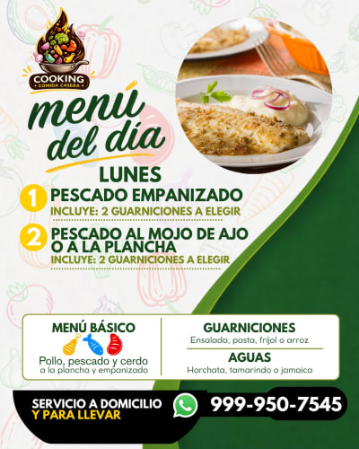 Cooking Mérida, Pollo, puerco y pescado con dos guarniciones — Altabrisa