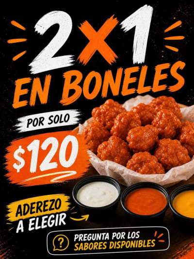 2x1 en Boneless - Hamburguesas y pastas en carrito — Caucel