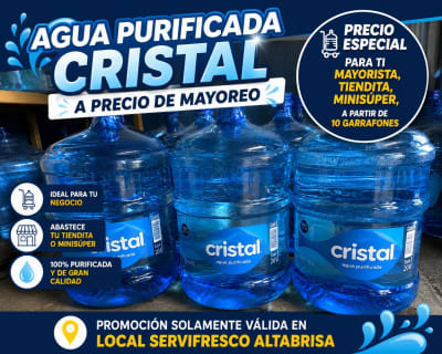 Agua purificada Cristal, precio de mayoreo y fábrica — Colonia Maya