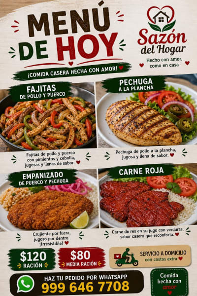 Sazón del Hogar, comida casera, menú listo hoy — Kanasín