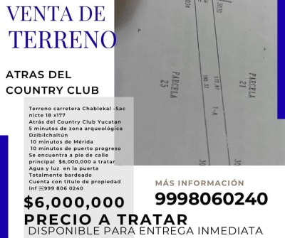 Terreno 18x177 m. detrás del Country Club Yucatán, $6,000,000 — Caucel