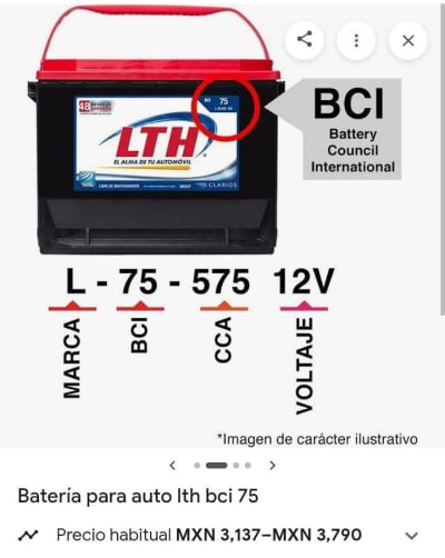 Batería LTH BCI 75 Ah 12V nueva, Precio MXN 3,137‑3,790 — Unidad Morelos