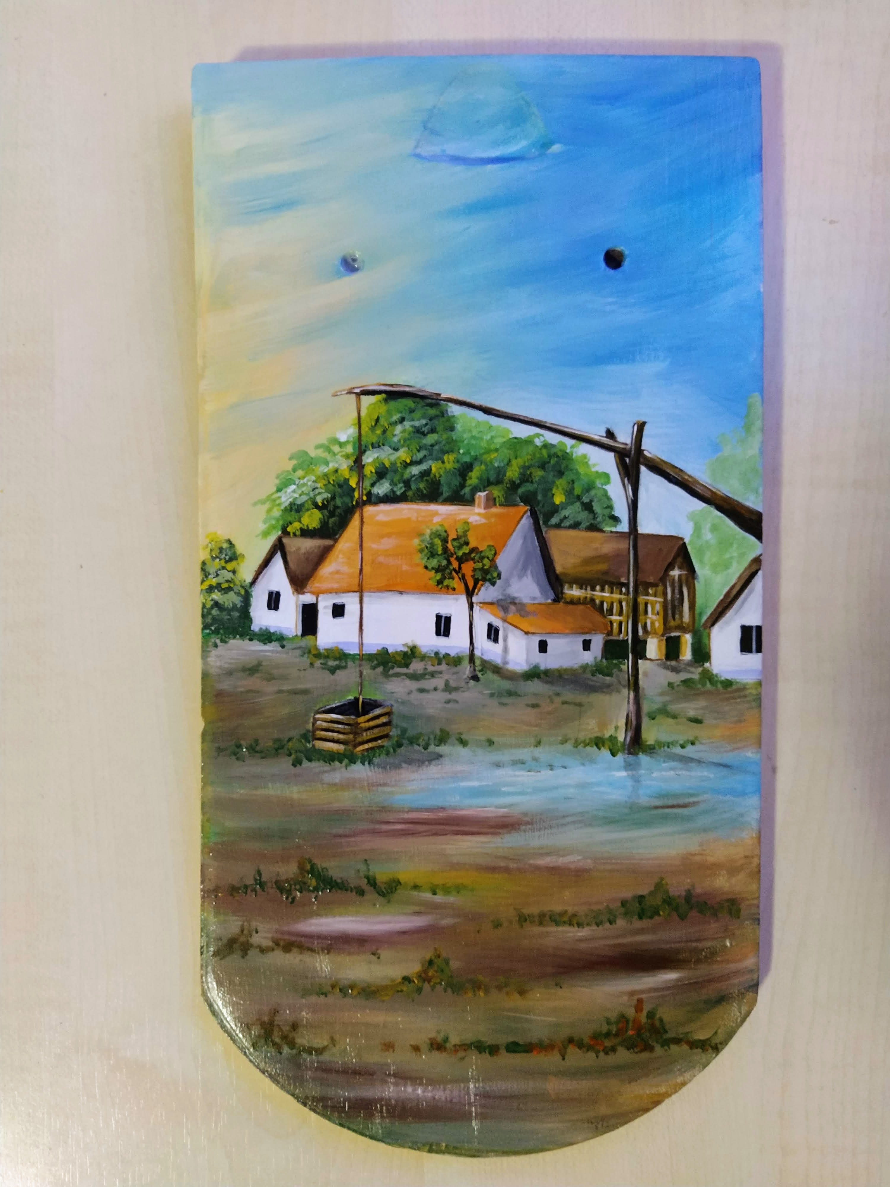 Roof Tile, 2021, Acrylic on roof tile