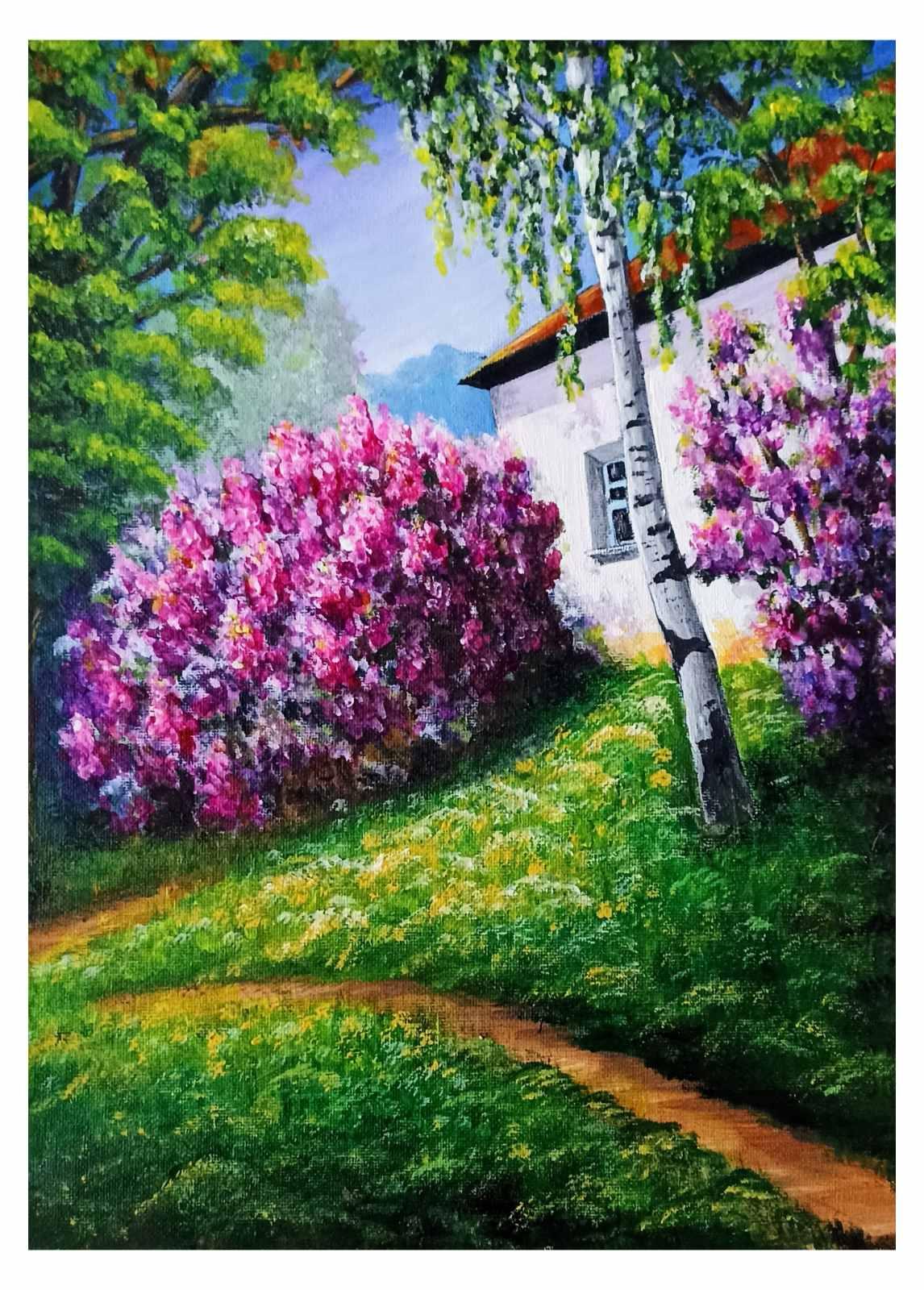 A White House at the Edge of the Village, 2022, Acrylic on canvas
