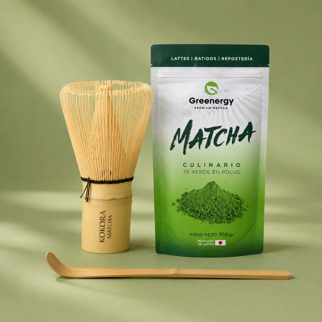 Kit Matcha Greenergy Culinario 100 g + Chasen Largo + Chashaku de Bambú ceremonial premium — Kokora Matcha