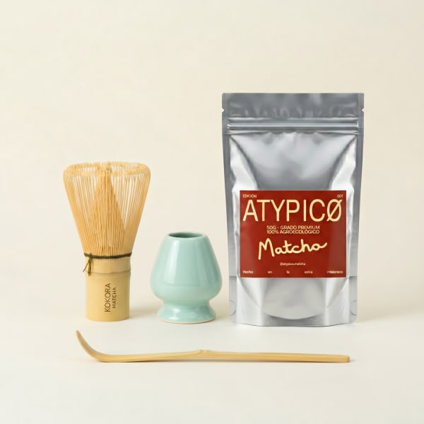 Set 3 Piezas + Atypico 50g completo con accesorios para ritual de matcha — Kokora Matcha