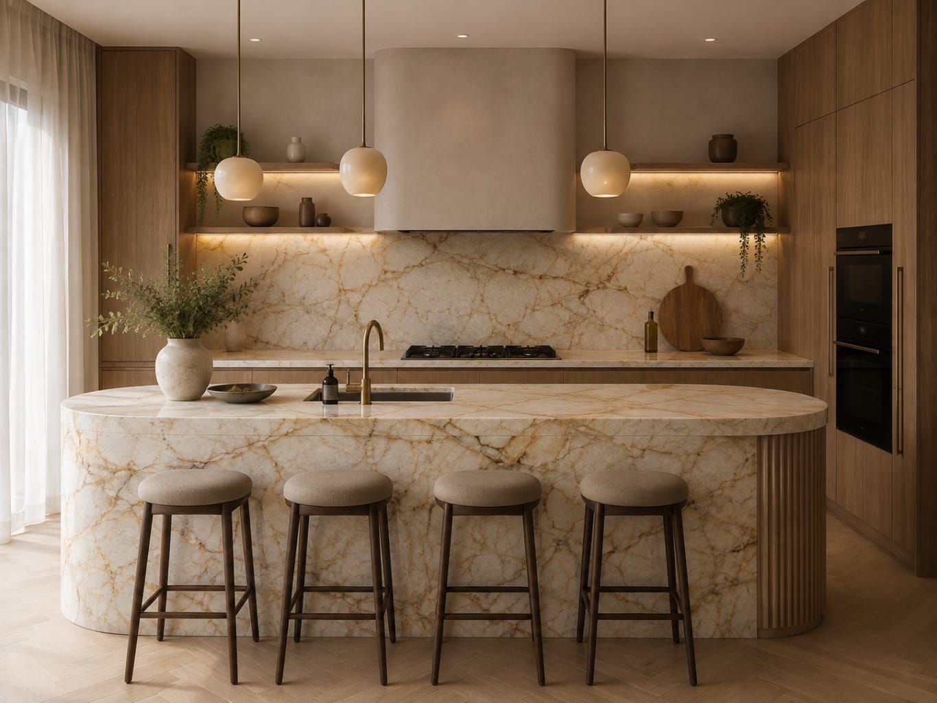 Artist impression of Gold Cristallo quartzite in an interior setting