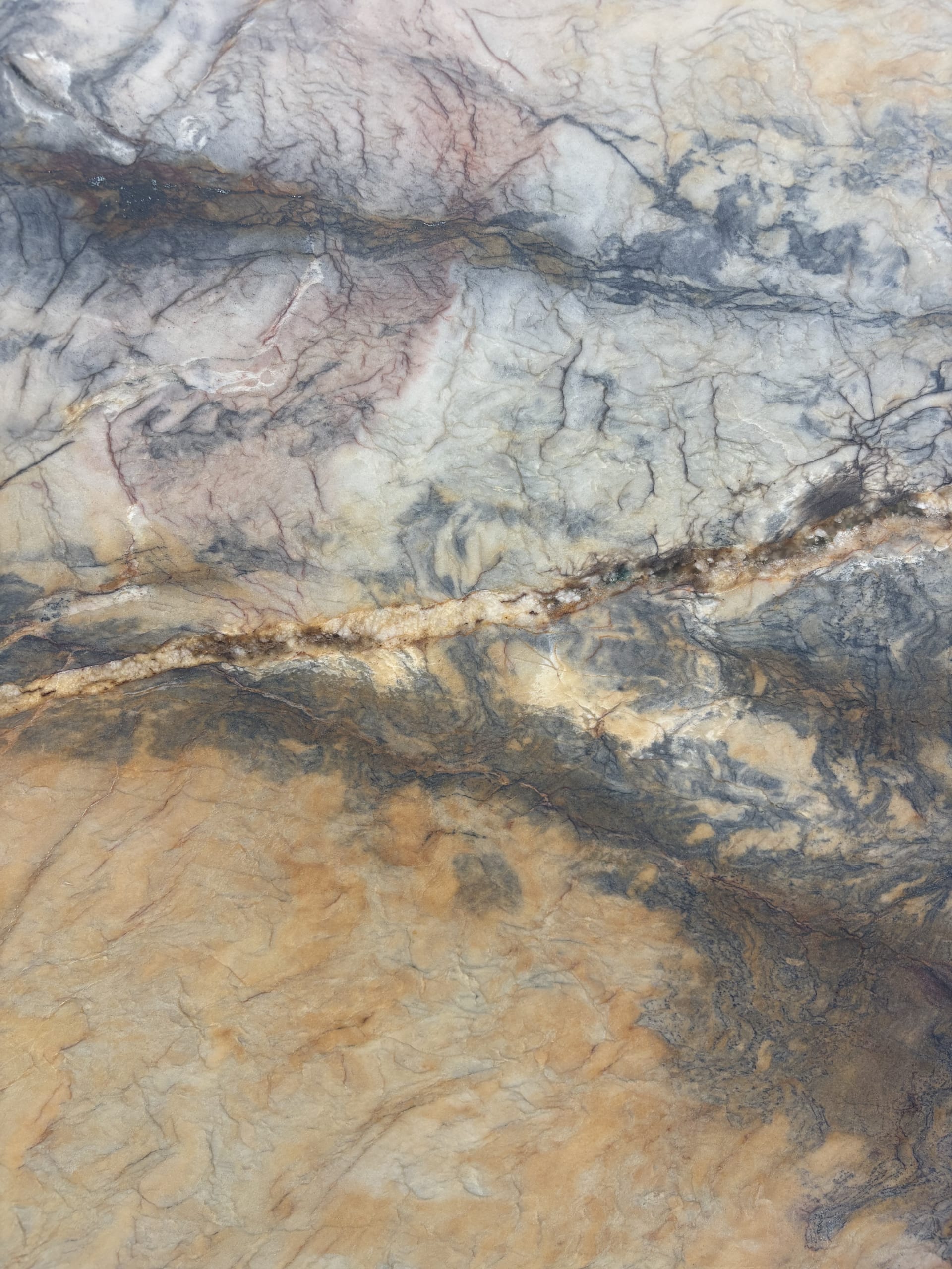 Paradise quartzite slab, honed luminous white with delicate veining