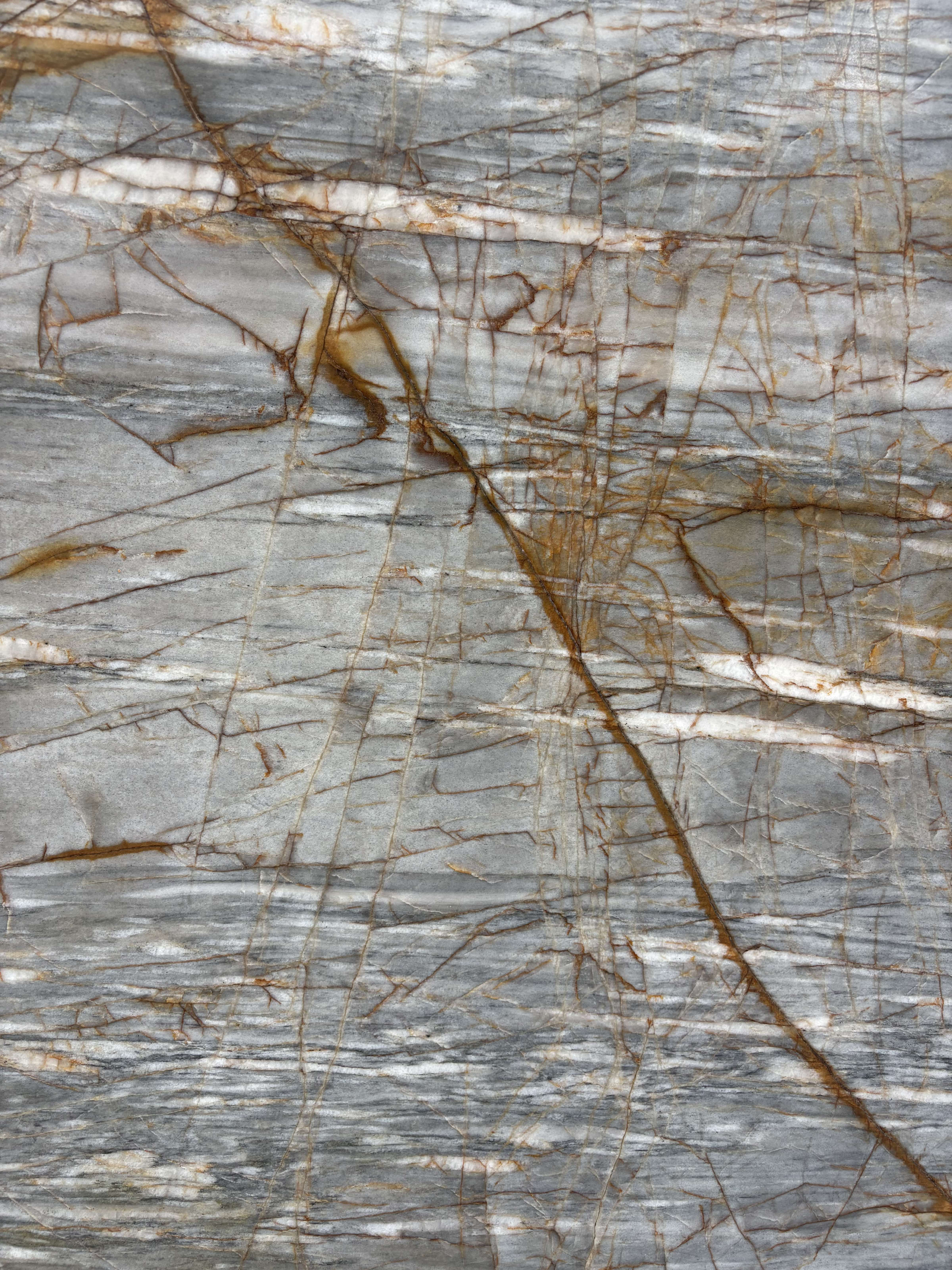 Leondro quartzite detail, a copper vein cutting across fine grey striations