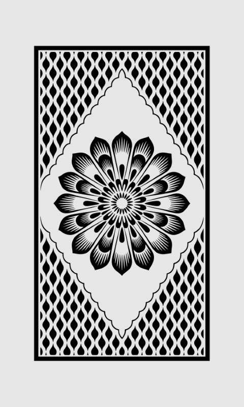 Ornate Floral Mandala & Wavy Lattice Centerpiece Jali Design – CNC Laser Cut Vector Panel