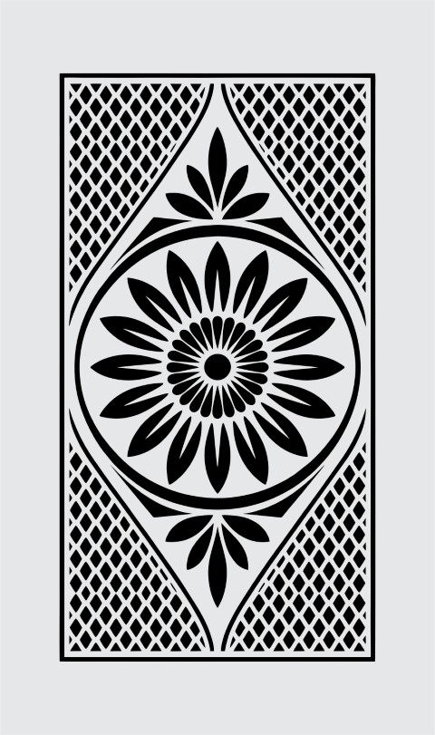 Ornate Floral Centerpiece & Diamond Lattice Jali Design – CNC Laser Cut Vector Panel