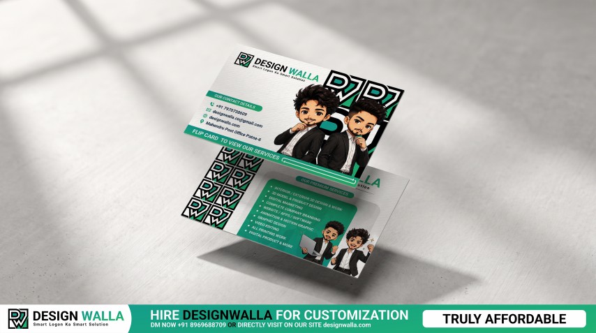 Professional Floating Business Card Mockup - Front & Back View with Gobo Window Shadow