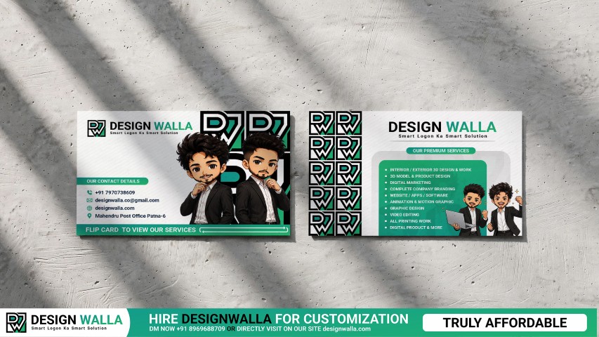Side-by-Side Business Card Mockup with Botanical Leaf Shadow Overlay