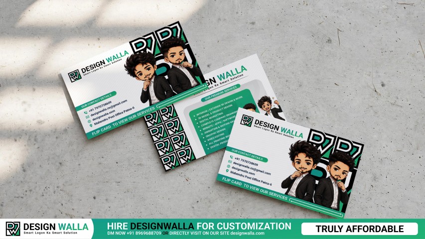 Scattered Three-Card Business Card Mockup – Front & Back View with Tree Leaf Shadow Overlay