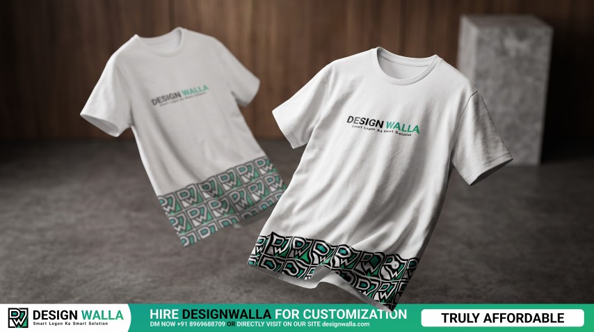 Double Floating T-Shirt Mockup – Front Branding & Pattern Hem Showcase