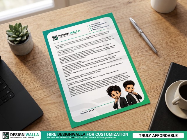 Desktop Letterhead Mockup – Wooden Workspace with Office Accessories